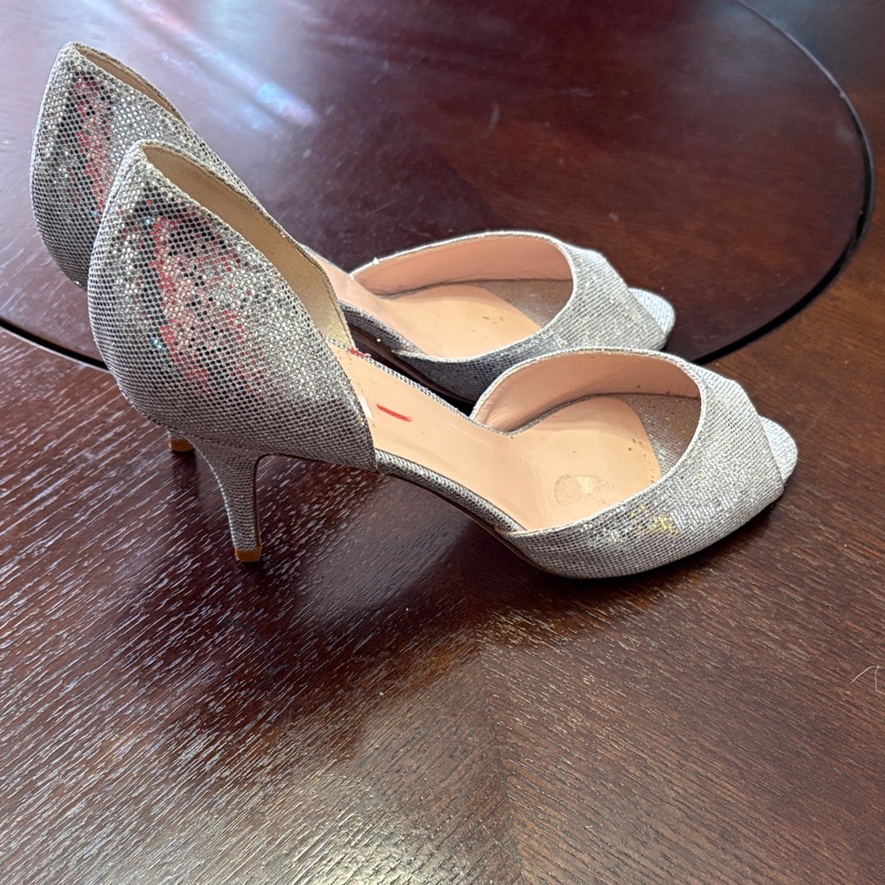 Kate Spade Glittering Silver Peep Toe Heels - Picture 3 of 5